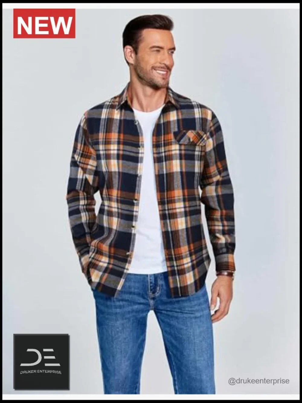 Long Sleeve Button Down Plaid Shirt Work Men's Flannel Casual
